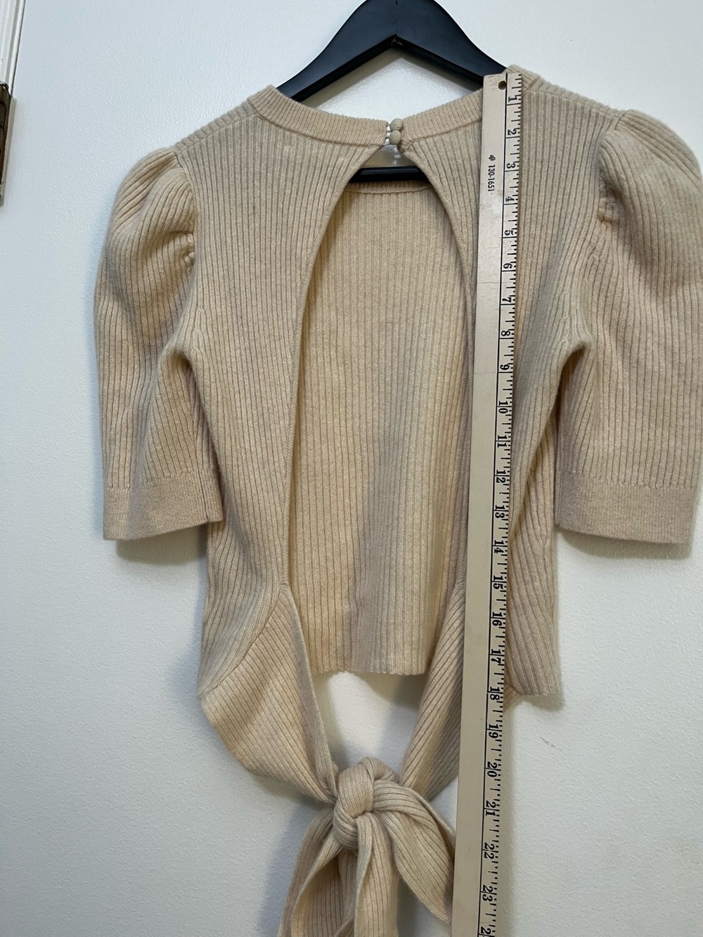 Reformation Tan Cashmere Ribbed Knit Open Back Puff Sleeve Alida Sweater Sz. S - Picture 9 of 12